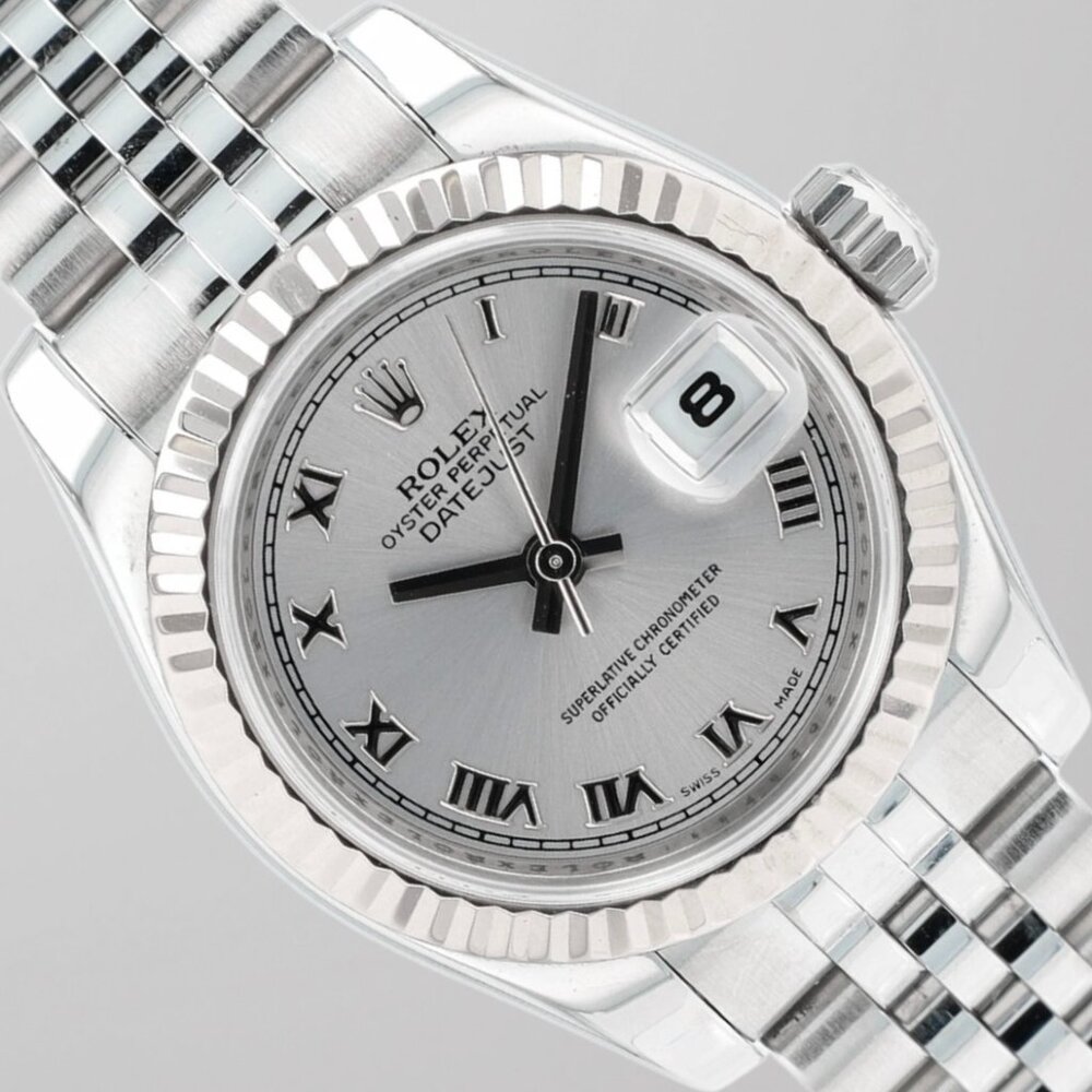 Rolex Ladies Datejust 26 Steel Silver Dial Fluted Jubilee 179174 w/ Box & Card